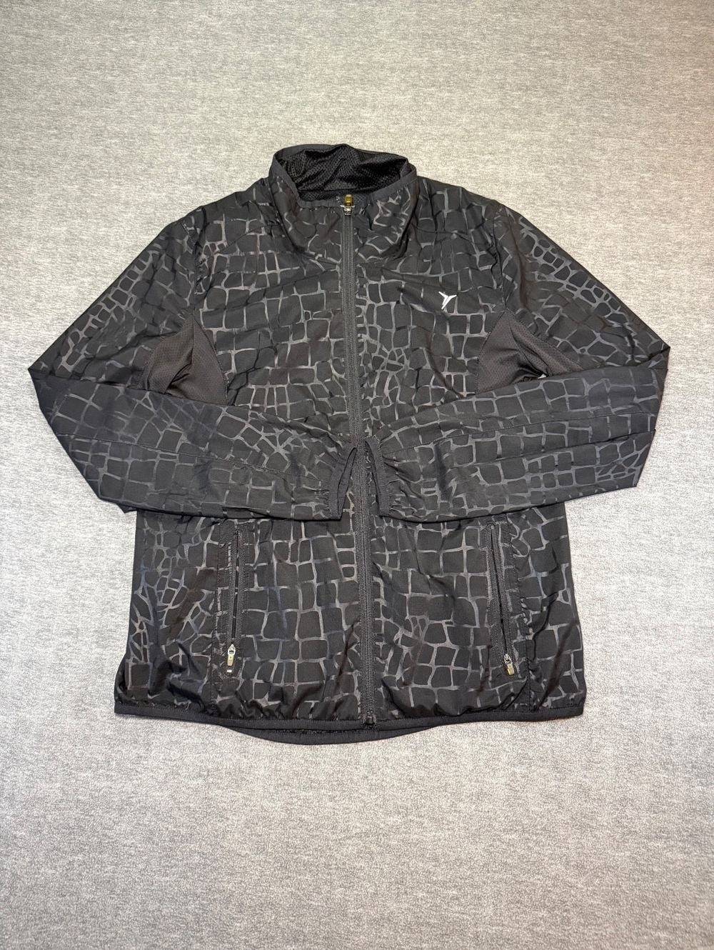 Old Navy Active Men’s M Running Jacket Black Reflective Geometric Full Zip